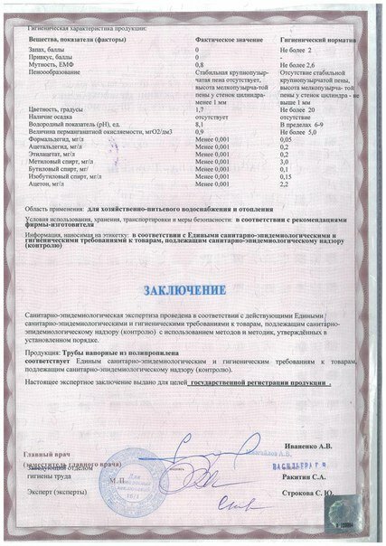Экспертное заключение на продукцию производства LLC Pipe systems 